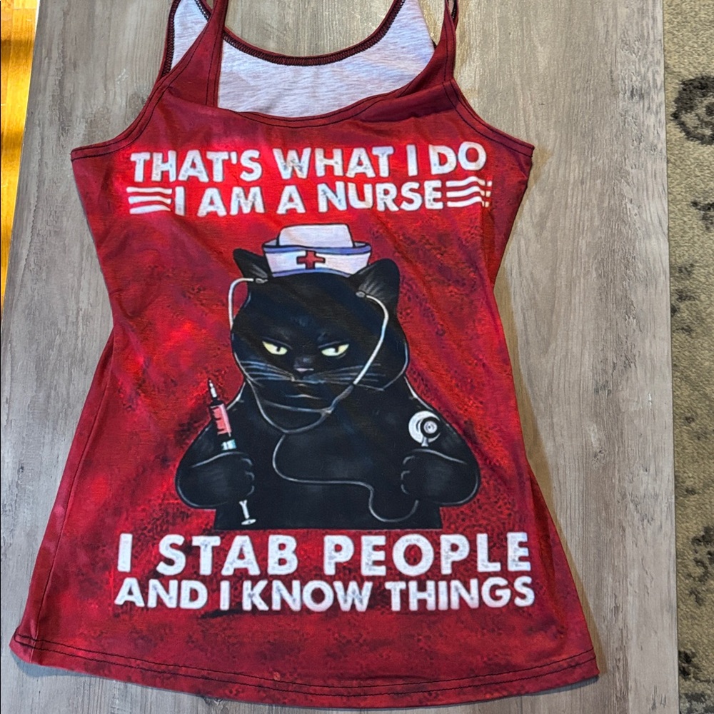 Red Nurse Cat Graphic Tank Top